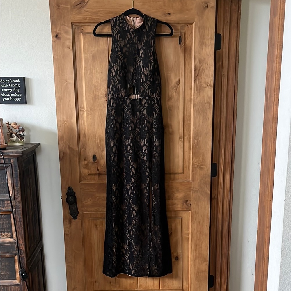 City Triangles Black Halter Backless Gown